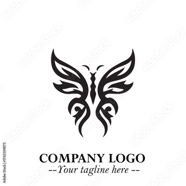 Obraz Elegant Butterfly Logo Symbol in Black on White Background with Minimalist and Modern Design