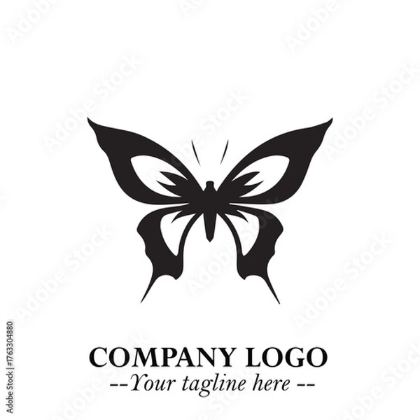 Obraz Elegant Butterfly Logo Symbol in Black on White Background with Minimalist and Modern Design
