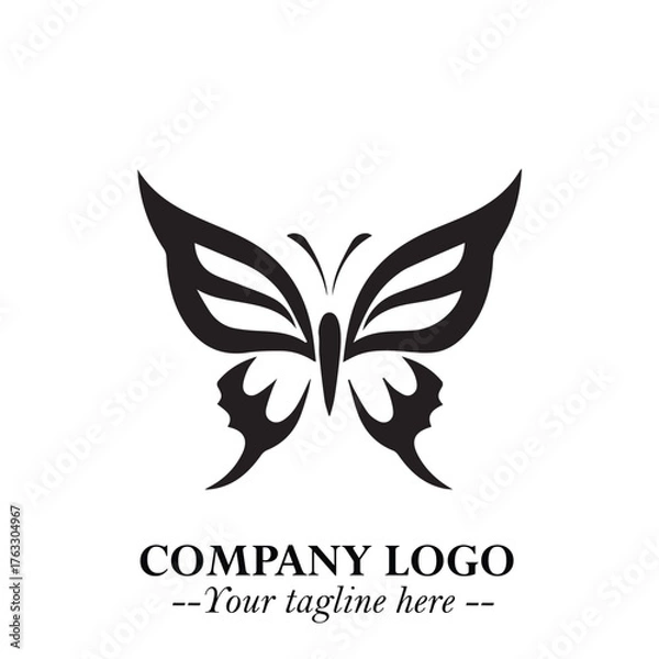 Obraz Elegant Butterfly Logo Symbol in Black on White Background with Minimalist and Modern Design