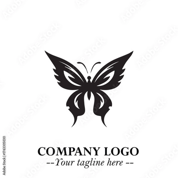 Obraz Elegant Butterfly Logo Symbol in Black on White Background with Minimalist and Modern Design