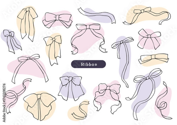Obraz ペン画風リボンのラフ着彩セット