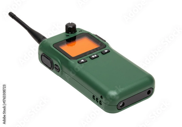 Fototapeta Isolated modern green walkie talkie for outdoor communication and portable radio use
