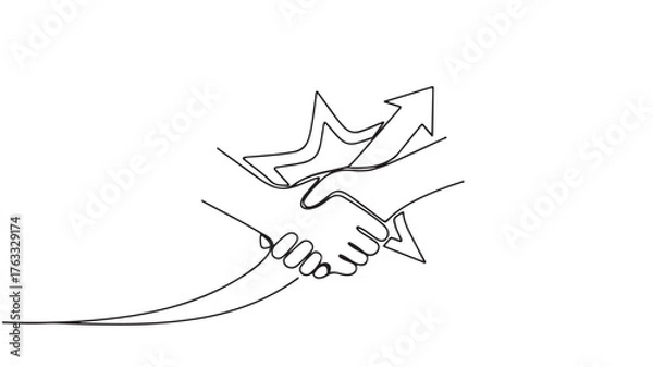 Obraz Two hands shaking in agreement with upward trending arrows symbolizing growth and success