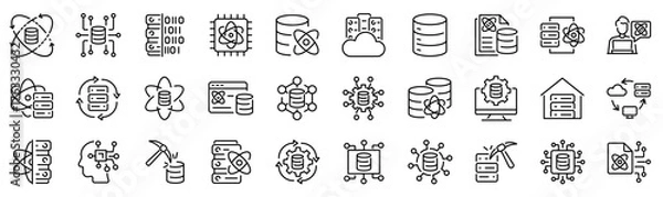 Fototapeta Set of 30 outline icons related to data science. Linear icon collection. Editable stroke. Vector illustration