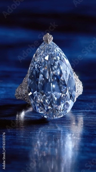 Obraz Close Up of the Blue Diamond on Dark Blue Reflective Surface in Studio Lighting Glamour Shot