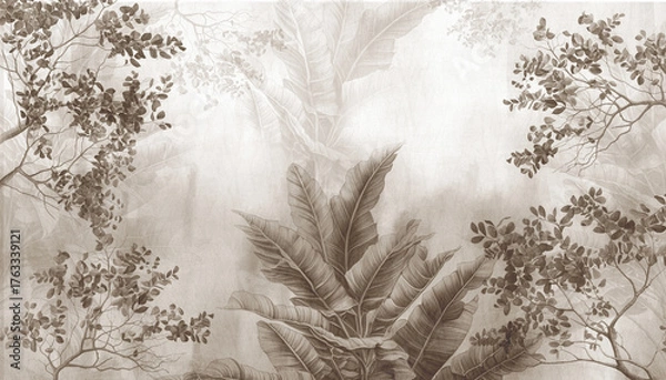 Obraz Jungle background in sepia. Ilustration for wallpaper. Mural.