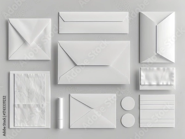 Obraz White envelopes arranged in grid pattern on gray background
