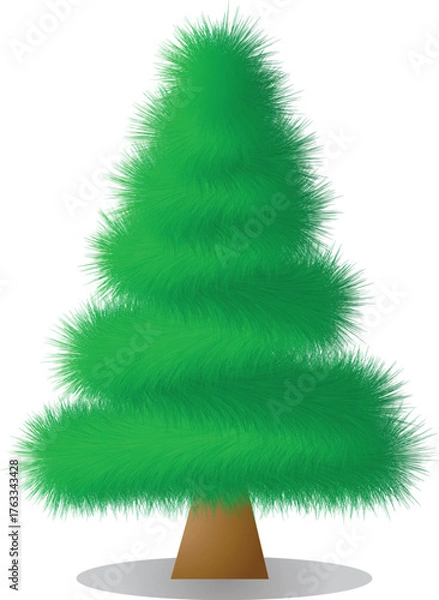 Fototapeta Vector illustration of a decorated Christmas tree in snow on a white background. Green fluffy Christmas pine, isolated on a white background