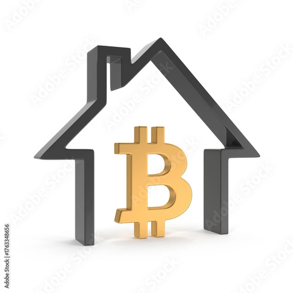 Fototapeta Bitcoin House Cryptocurrency Investment in Real Estate