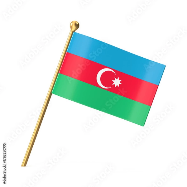 Fototapeta Azerbaijan National Flag on a Small Golden Stick
