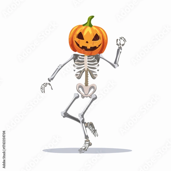 Fototapeta Fun Halloween Character Skeleton with Pumpkin Head in a Playful Pose