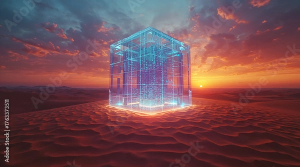 Obraz Núcleo de datos cristalino emergiendo del desierto