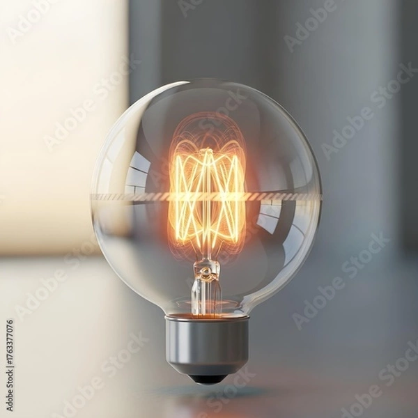 Obraz In a minimalist, futuristic glow, a modern incandescent light bulb radiates warm hues, merging innovation with timeless ambient design elegance.