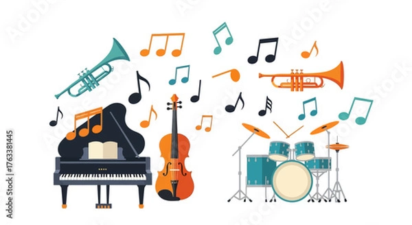 Fototapeta Collection of Musical Instruments and Notes.