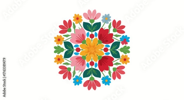 Fototapeta Colorful Floral Mandala Design on White Background.