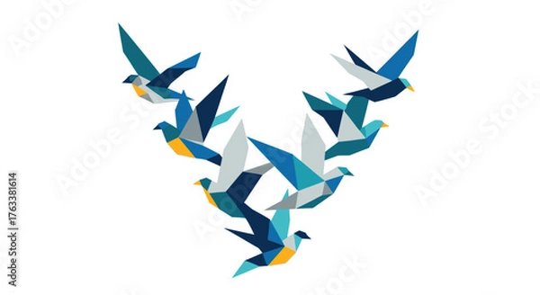 Fototapeta Geometric Birds Flying in a V-Shape Formation.