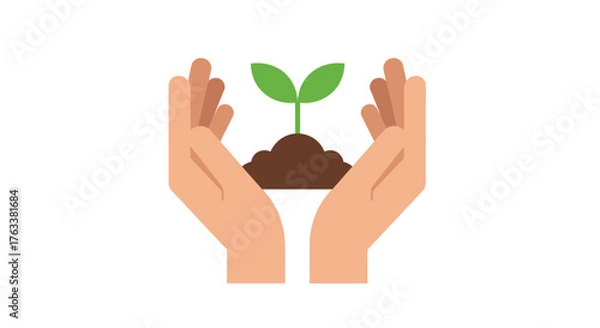 Fototapeta Hands protecting a small plant, nurturing growth and nature.