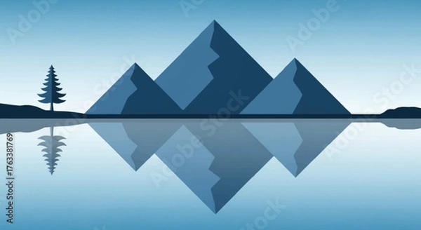 Fototapeta Minimalist Mountain Landscape with Reflection in Calm Water.