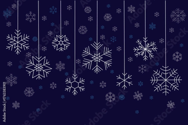 Fototapeta Christmas decoration with snowflakes on blue background. vector illustration for greeting christmas and New Year card