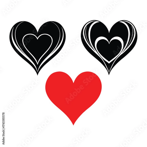 Obraz Three stylized black hearts are prominently displayed in vector format