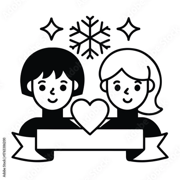 Obraz Stylized grayscale icon depicting two figures in simple form