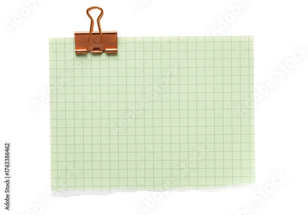 Fototapeta Isolated, grid paper sheet clamped, torn edges, for notes, reminders, background filler
