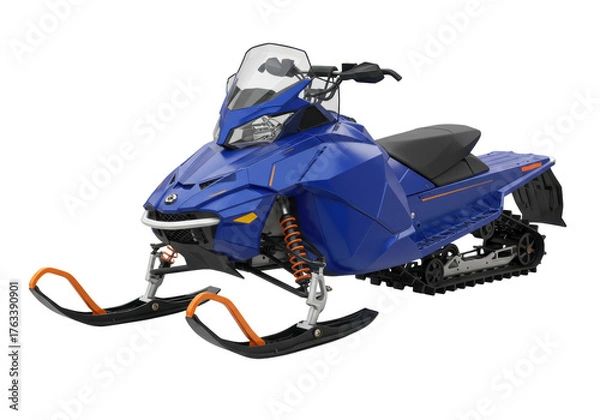 Obraz Isolated, blue snowmobile, winter vehicle with two skis and a caterpillar track, snow travel
