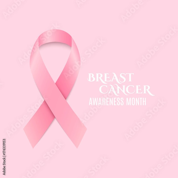 Fototapeta Różowa wstążka Breast Cancer Awareness. Ciemny tekst. Jasnoróżowe tło. Walka z rakiem. Wektor