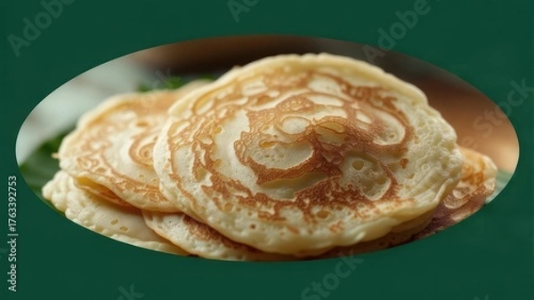 Obraz Golden pancakes stacked high, perfect for a delicious breakfast or brunch indulgence today or any day