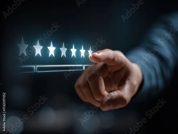 Fototapeta Evaluating Service Quality A Customer Giving A Seven Star Rating For An Online Service Showing Satisfaction Positive Feedback And A Digital Review Highlighting Exceptional User Experience