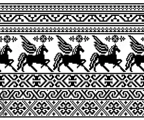 Fototapeta Animal pattern in geometric shapes in black and white tones, seamless horizontally.