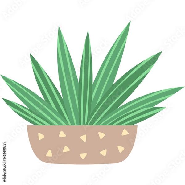 Obraz A Potted Green Succulent Plant With Pointed Leaves in a Light Brown Pot with Speckled Design and Transparent Background