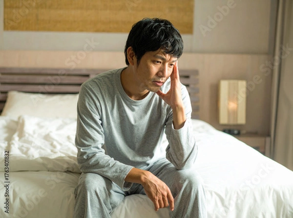 Obraz 寝起きで体調不良の男性