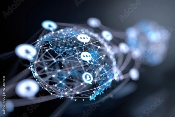 Obraz Global Digital Chat Network Communication Digital Communication Futuristic World Chatbot Communication Technology Worldwide Conversation Technology Network Globe Communication