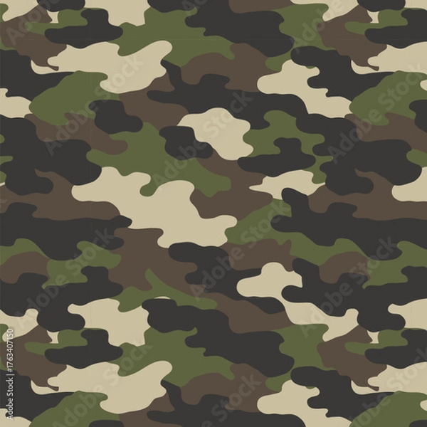Fototapeta Camouflage Seamless Pattern. Army Green. 4th of July, USA Independence day, Americana Backdrop. Vector Template For Fabric, Textile, Wallpaper, Wrapping Paper