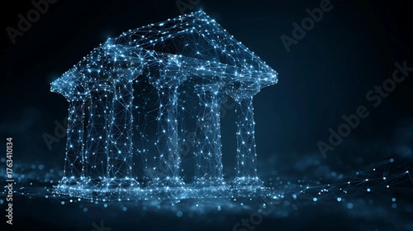 Fototapeta creative polygonal circuit banking hologram on blue wallpaper. digital transformation and online bank concept. 3d rendering. 37117088 1 86226242 1