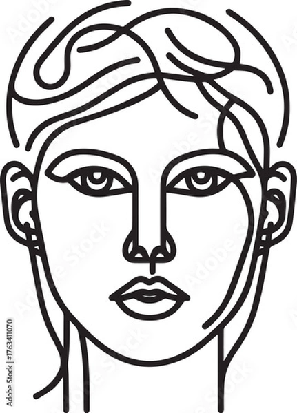 Obraz 2025 minimalist portrait face with short hair and earphones, neutral emotion, sleek vector line style