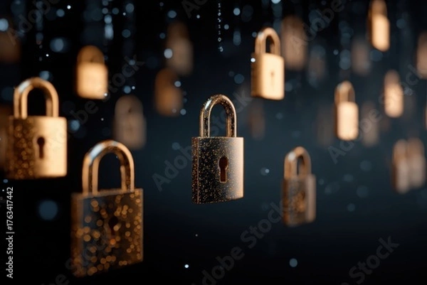 Fototapeta Cybersecurity Digital Locks Floating Abstract Digital Protection Internet Security System Security Data Encryption Online Protection Security System Protecting Digital Assets