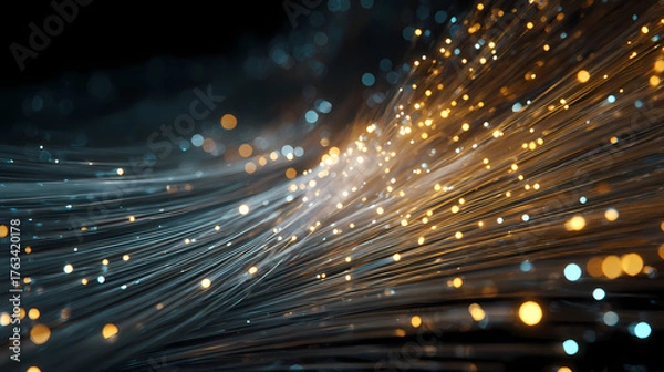 Fototapeta A mesmerizing view of illuminated fiber optic cables that emit vibrant lights 