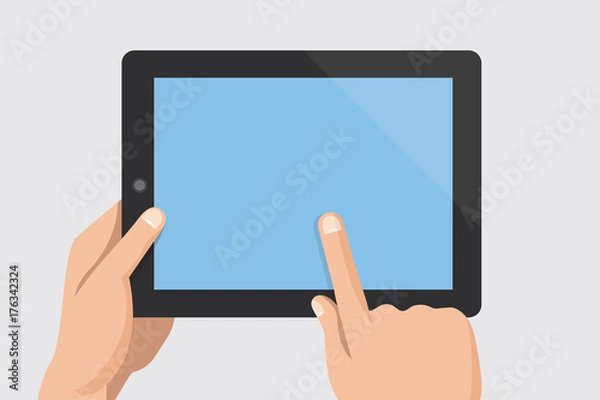Obraz Palcem dotykając pusty ekran komputera typu tablet
