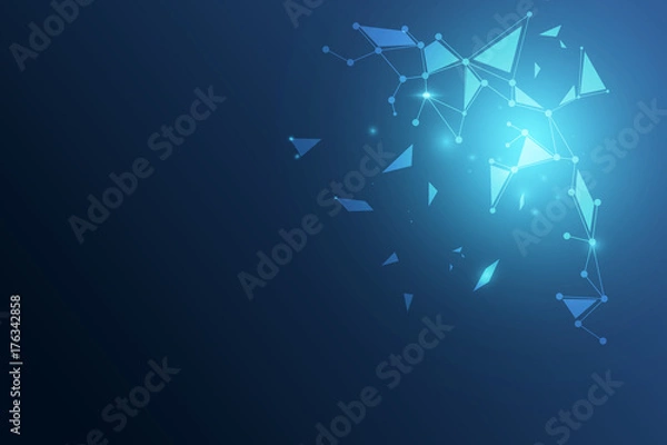 Fototapeta Abstract polygonal space low poly dark background with connecting dots and lines. Connection structure. 3d rendering
