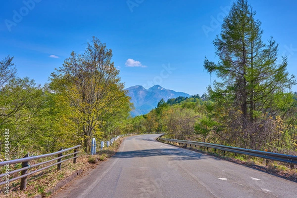 Obraz 新緑の福島県耶麻郡 三湖パラダイス付近の磐梯吾妻レークラインから南西側の眺望(磐梯山,櫛ヶ峰など)