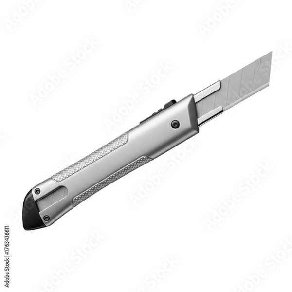 Fototapeta Silver box cutter isolated on transparent background, a sharp tool for cutting materials