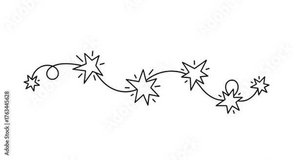 Fototapeta Starry Garland: A whimsical line art illustration of stars.