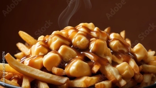 Obraz Savor steaming hot poutine with melted cheese curds and rich gravy a delicious comfort food classic