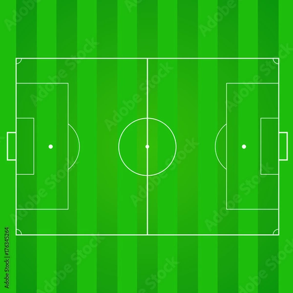 Fototapeta Football, soccer green, realistic, textured field. Top view with marking, easily resizable and any other elements. Template for a website, mobile application, presentation, corporate identity design