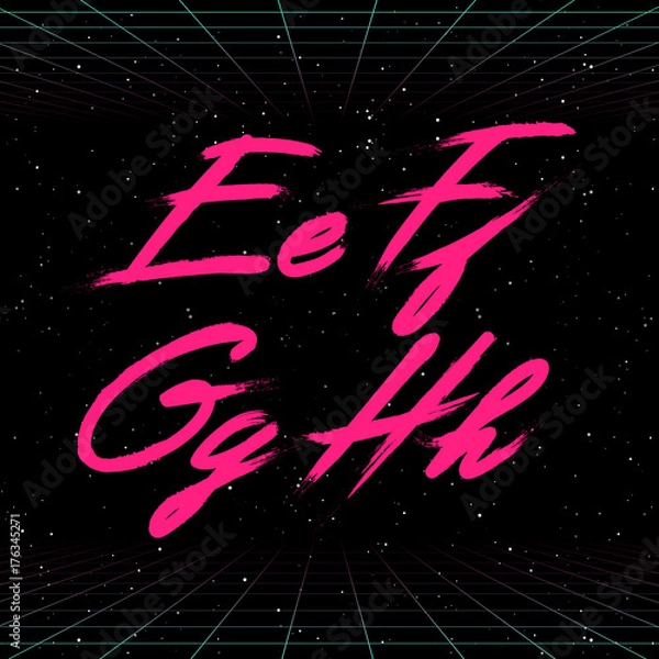 Fototapeta 80s Retro Futuristic Font. Vector Brush Stroke Alphabet. Letters from E to H