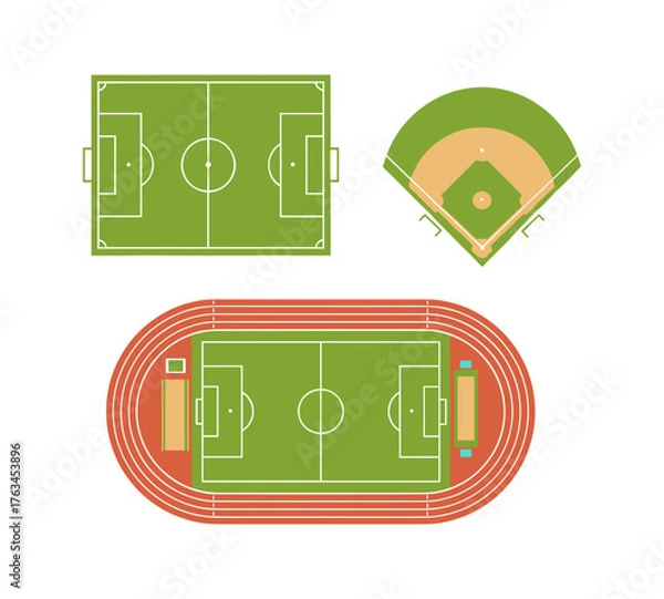 Fototapeta Sports fields set with soccer baseball track stadium