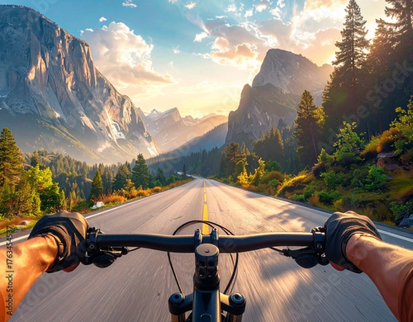 Fototapeta Close-Up of Hands on Bicycle Handlebar on Road