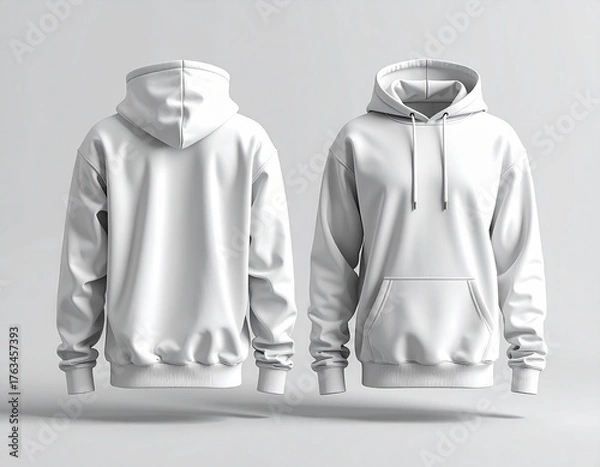 Fototapeta A realistic streetwear hoodie mockup on a minimal background, detailed fabric texture, soft shadows, front and back view, premium cotton material, high-resolution studio lighting, fashion photography 